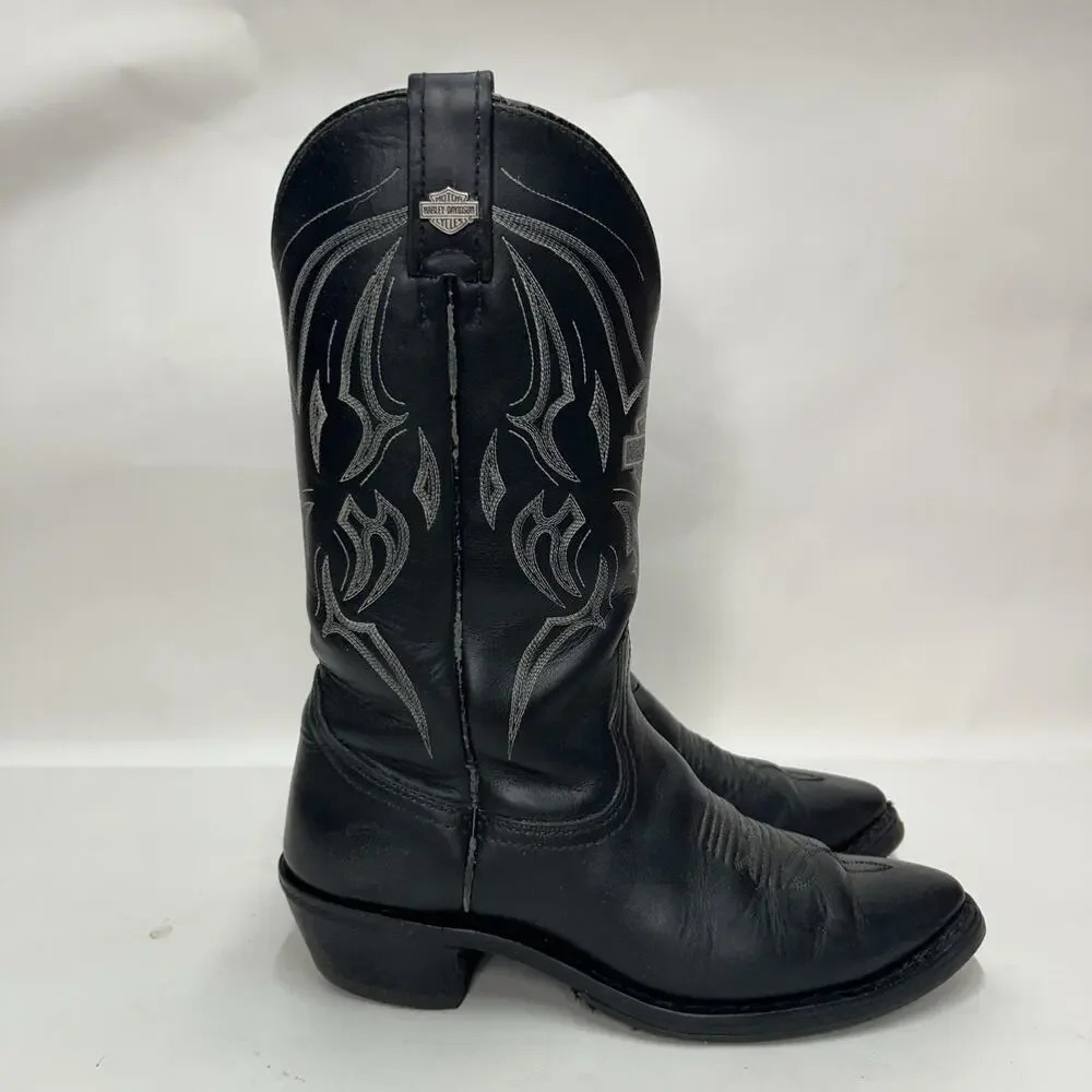 Y2K Harley Davidson Western Cowboy Biker Boots “Black White”